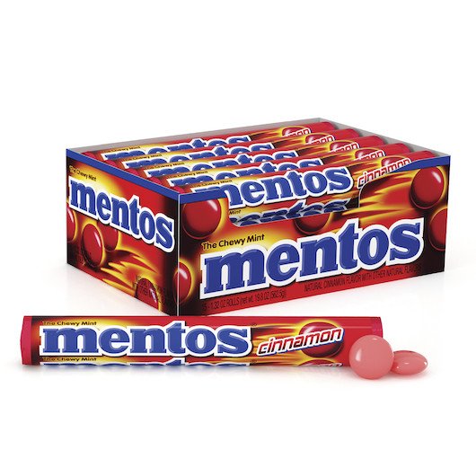 Mentos Cinnamon Chewy Candy Rolls – Box of 15 Rolls (14 Pieces Each) | Bulk Candy Pack