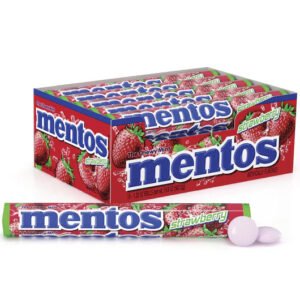 mentos strawberry the chewy mint – 15 roll box | bulk strawberry candy rolls