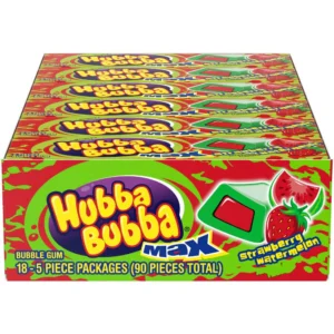 Home Full Width hubba bubba max strawberry watermelon bubble gum – 18 packs of 5 pieces | bold flavor & big bubbles