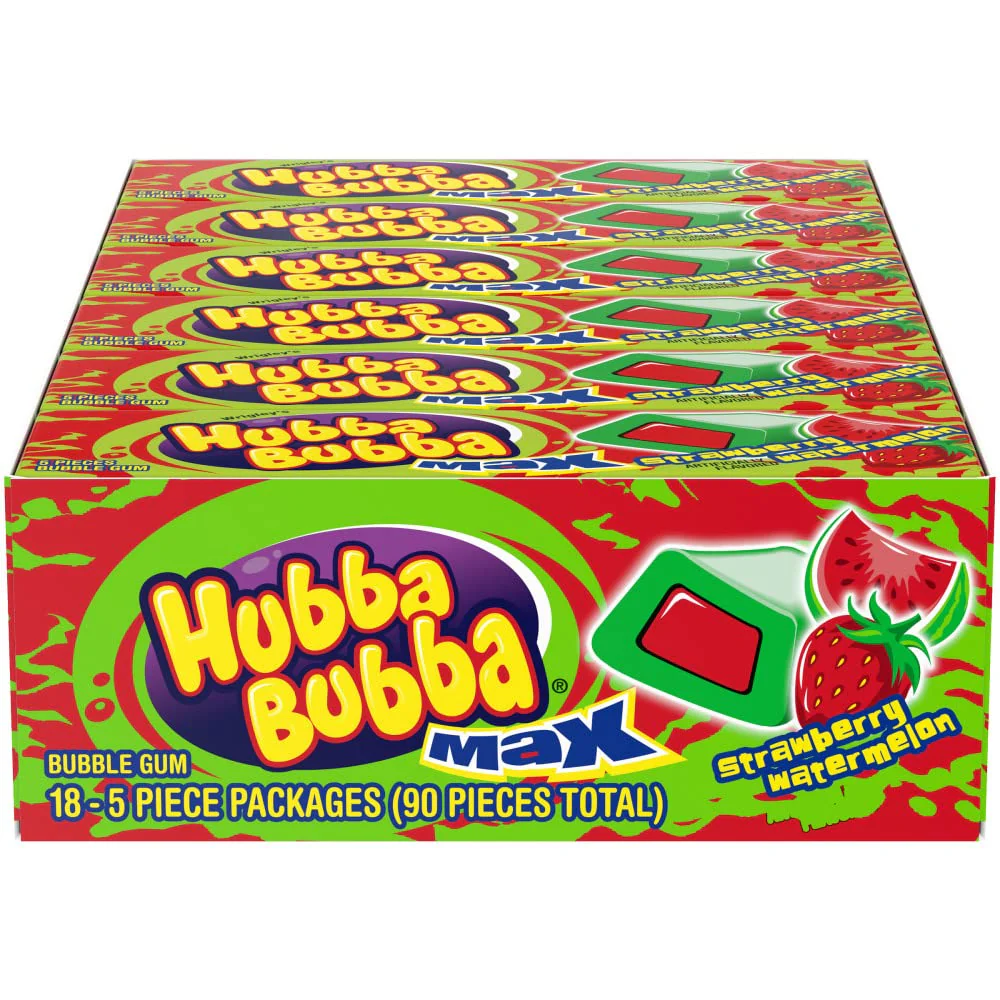 hubba bubba max strawberry watermelon bubble gum – 18 packs of 5 pieces | bold flavor & big bubbles hubba bubba max strawberry watermelon bubble gum – 18 packs of 5 pieces | bold flavor & big bubbles