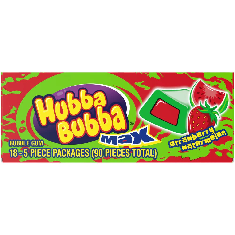 hubba bubba max strawberry watermelon bubble gum – 18 packs of 5 pieces | bold flavor & big bubbles hubba bubba max strawberry watermelon bubble gum – 18 packs of 5 pieces | bold flavor & big bubbles