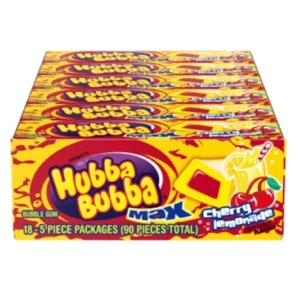 Home Full Width hubba bubba max cherry lemonade bubble gum – 18 packs of 5 pieces | bold flavor & big bubbles