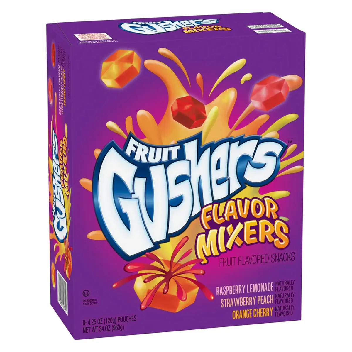 gushers flavor mixers fruit flavored snacks – 8 pouches of 4.25 oz | raspberry lemonade, strawberry blend & orange cherry