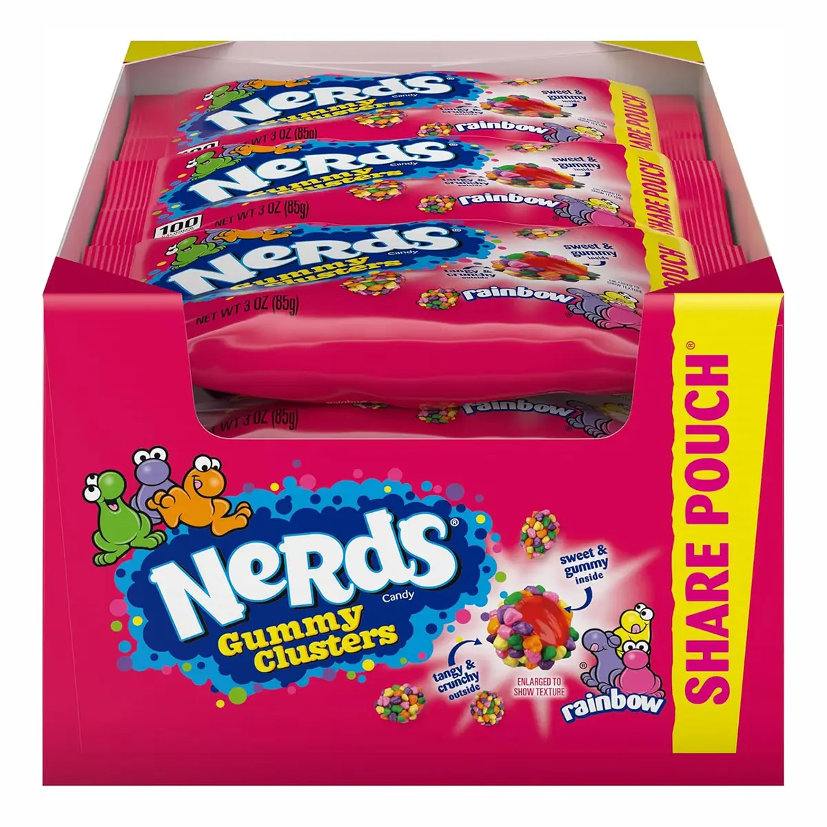 nerds gummy clusters rainbow – 12 share pouches of 3 oz | crunchy & chewy fruity candy