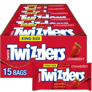 twizzlers strawberry twists king size – 15 count 5 oz each | bulk candy box